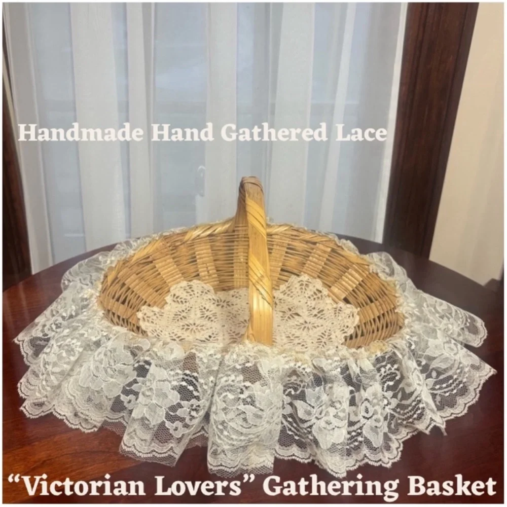 Victorian Lovers Basket Vintage Hand Crafted Lace Cottage Gathering Basket